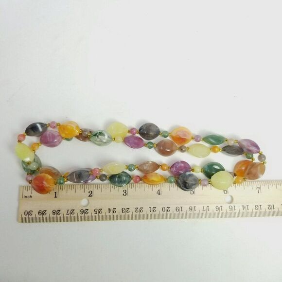 Vintage Set of 2 Colorful Beaded Necklaces, Long Layered, Plastic Beads, Estate - Picture 5 of 8